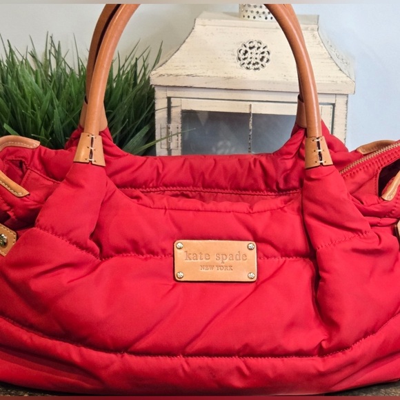 Kate Spade Red Quilted Tote Bag with Leather Straps - Picture 1 of 9